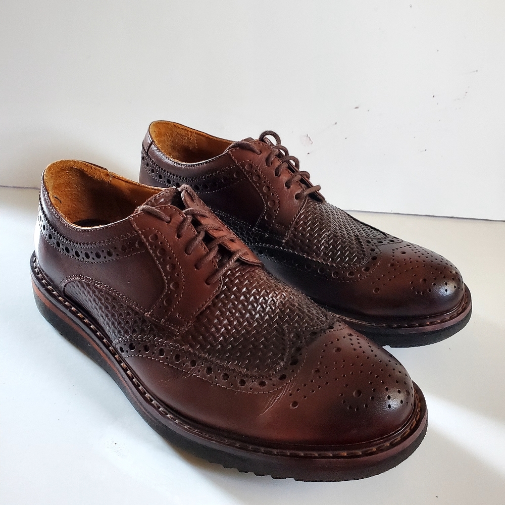 BELVEDERE Luis Brown Leather Brazil Wingtip Dress Shoes XL Extra Light Men 8.5 M